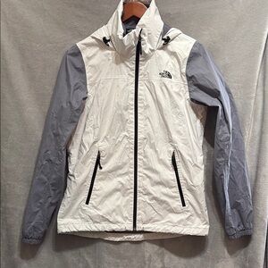 The North Face Gray and White Varsity Jacket with High Collar